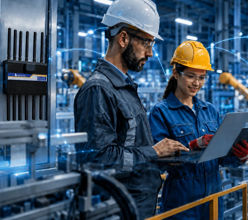 Horizon IR2005G industrial 5G router supporting smart factory operations, remote monitoring, and reliable connectivity for connected industrial environments